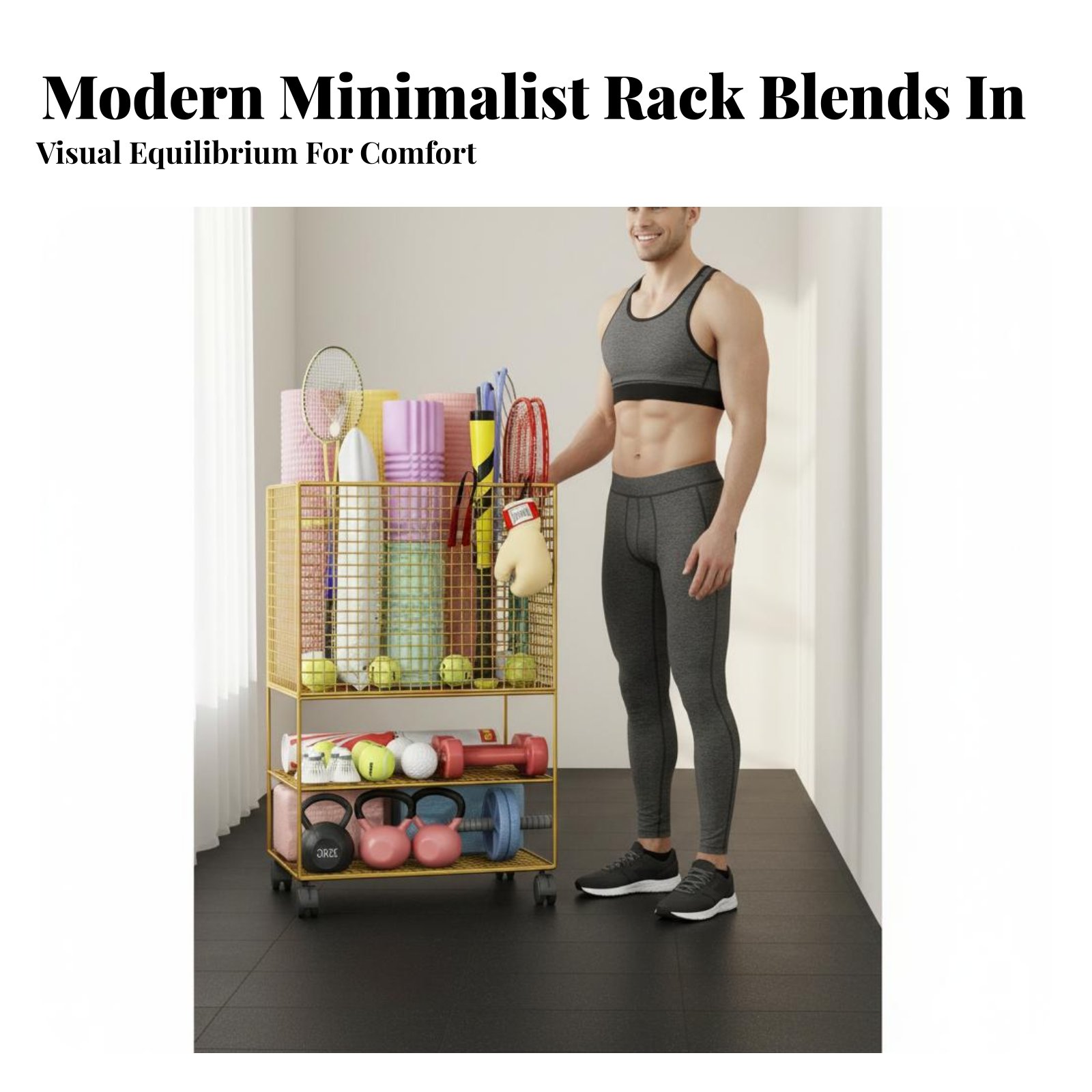 Exercise Mat Storage Rack With - Sports Equipment Trolley 评论和价格