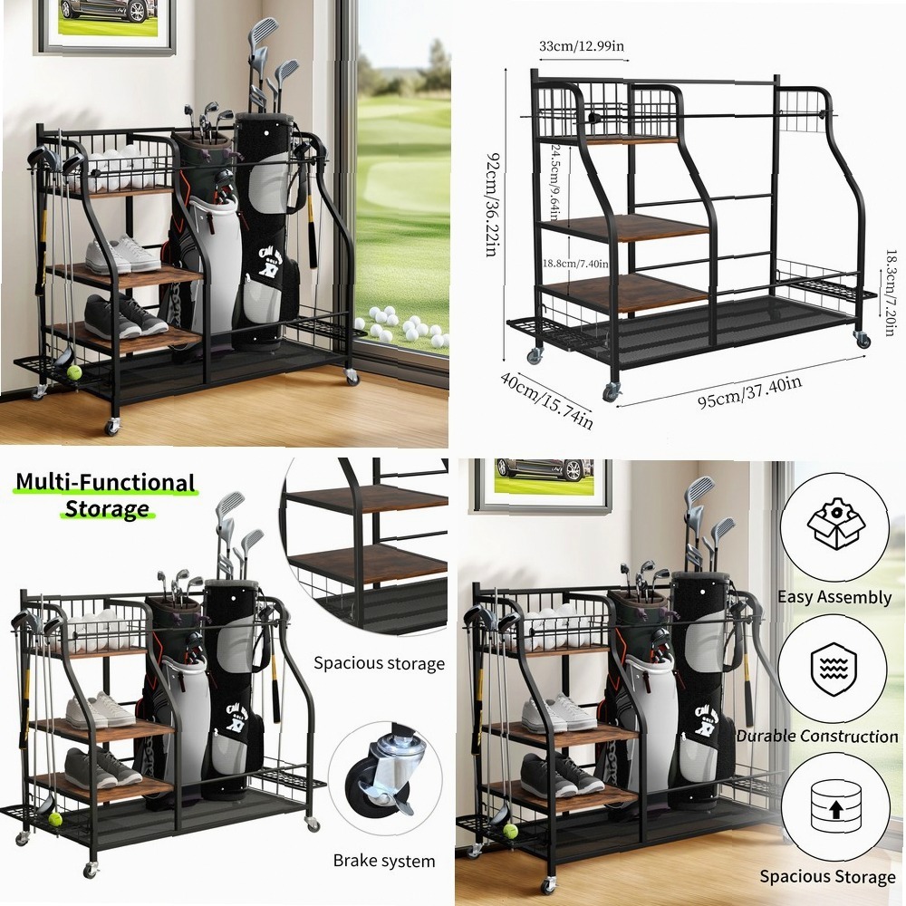 Mobile Golf Bag Rack with Whee - Sports Equipment Bag With Wheels 评论和价格